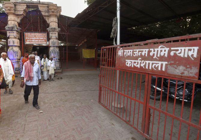 The Shri Ram Janmbhoomi Nyas Karyashaala (workshop) in Ayodhya, a day after the Supreme Court's verdict. Photograph: Nand Kumar/PTI Photo