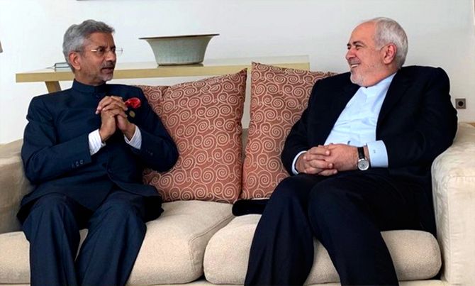 External Affairs Minister Dr Subrahmanyam Jaishankar, left, with Iranian Foreign Minister Dr Mohammad Javad Zarif. Photograph: ANI
