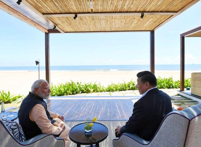 Prime Minister Narendra Damodardas Modi with Chinese President Xi Jinping in Chennai, October 12, 2019