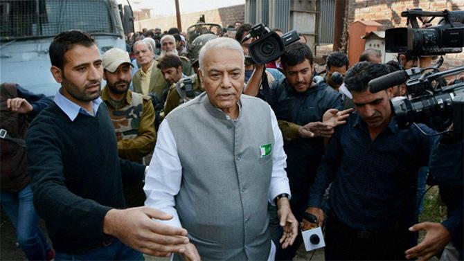 Former finance minister Yashwant Sinha on an earlier visit to Kashmir. Photograph: PTI.