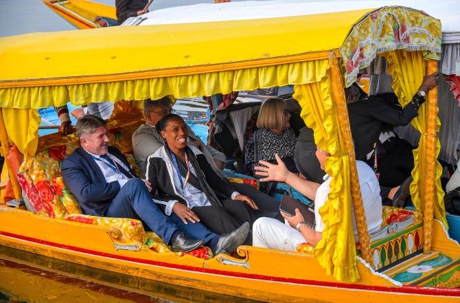 Members of the European Parliament during a shikara ride on the Dal Lake in Srinagar. Photograph: S Irfan/PTI Photo