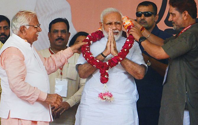 Modi with Haryana chief minister Monahar Lal Khattar