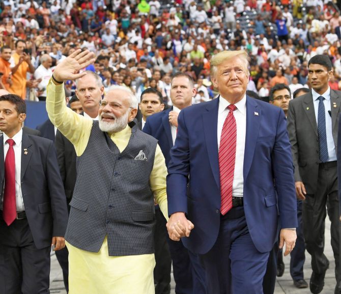 Prime Minister Narendra Modi with US President Donald Trump at the 'Howdy Modi' event, in Houston