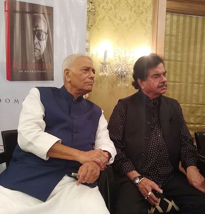 Former finance minister Yashwant Sinha with actor and politician Shatrughan Sinha. Photograph: Vaihayasi Pande Daniel/Rediff.com