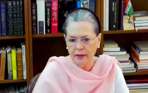 Sonia Gandhi at the CWC meeting