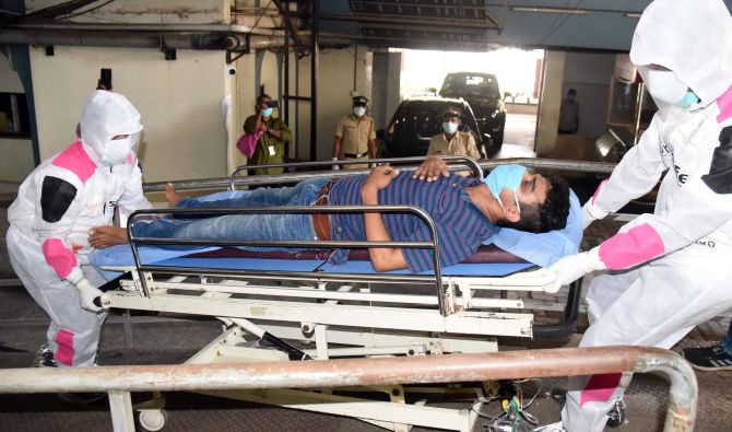 A mock drill conducted by the IMA and the Kochi district administration to show how to handle a COVID-19 patient