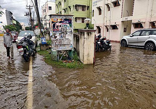 A waterlogged street in Chennai in the aftermath of Cyclone Nivar