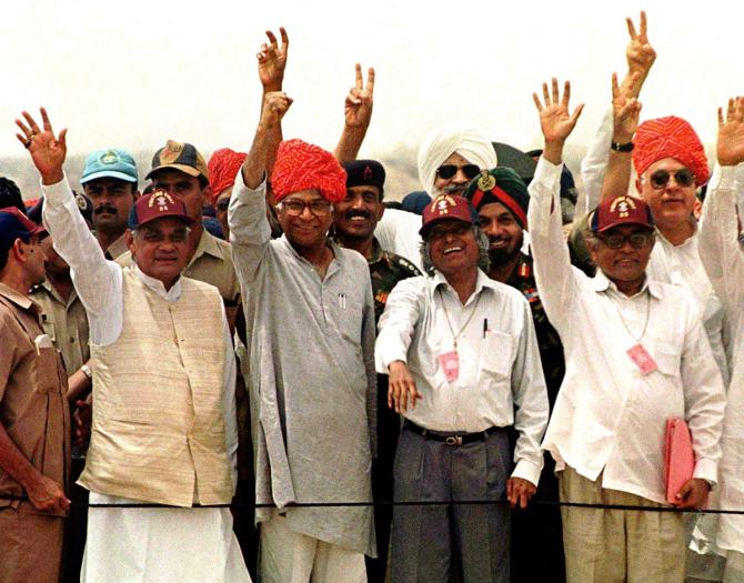 Vajpayee, George Fernandes and Kalam at Pokhran