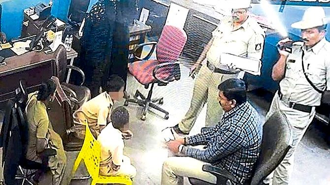Children being interrogated by the police in Bidar. Photograph: Kind courtesy Twitter