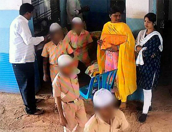 Children being interrogated by the police in Bidar. Photograph: Kind courtesy Twitter