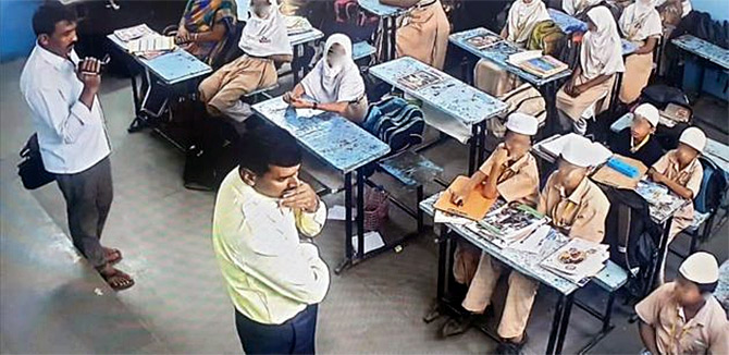 Children being interrogated by the police in Bidar. Photograph: Kind courtesy Twitter