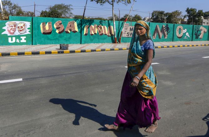 A scene from the route along which Prime Minister Narendra Damodardas Modi and United States President Donald J Trump will pass on their way from Ahmedabad airport to Motera stadium on Monday, February 24, 2020, afternoon.