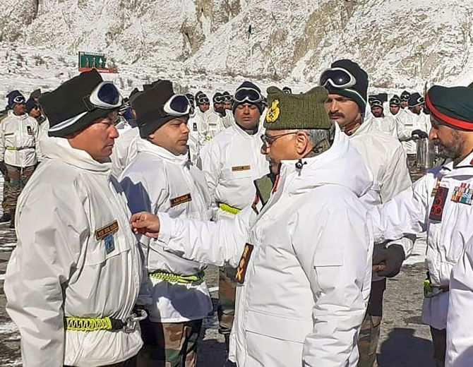 General Manoj Mukund Naravane, chief of the army staff, meets soldiers posted in Siachen on his first visit as COAS