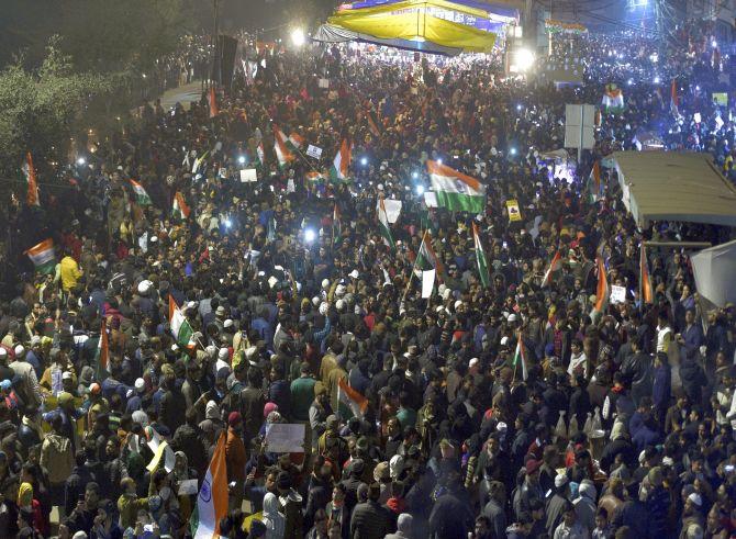 Thousand of protesters participate in a demonstration against the Citizenship (Amendment) Act and National Register of Citizens at Shaheen Bagh in New Delhi, January 13, 2020. Photograph: Vijay Verma/PTI Photo