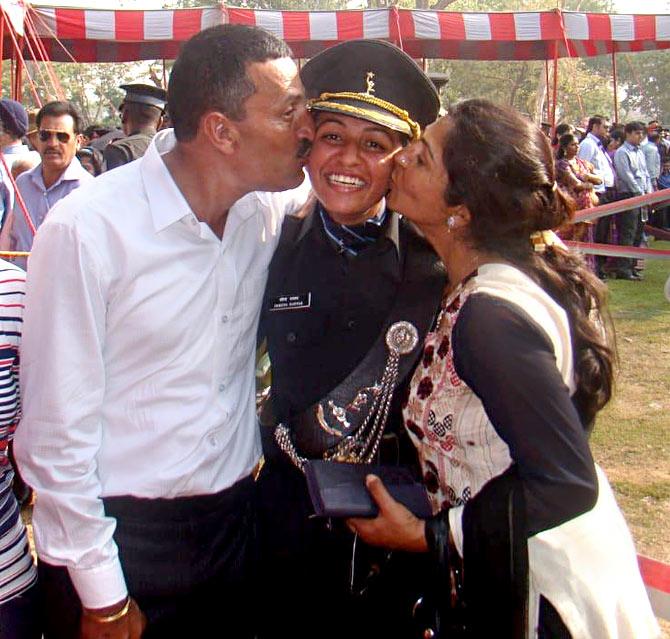 Sheena Nayyar at her passing out parade with her parents Vandana and Vinod Nayyar