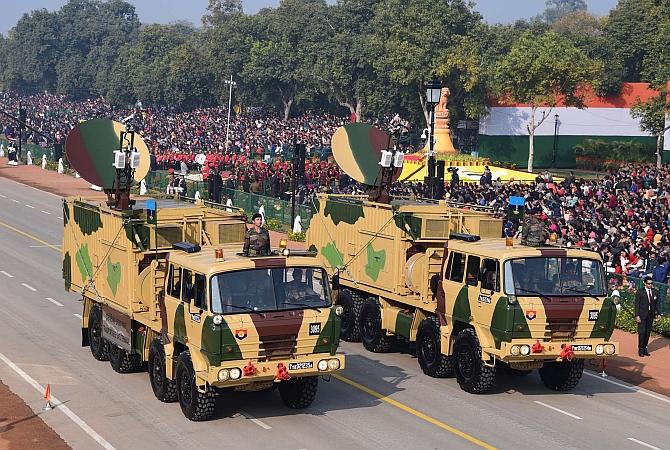 Major Sheena Nayyar on Rajpath. Photograph: Press Information Bureau