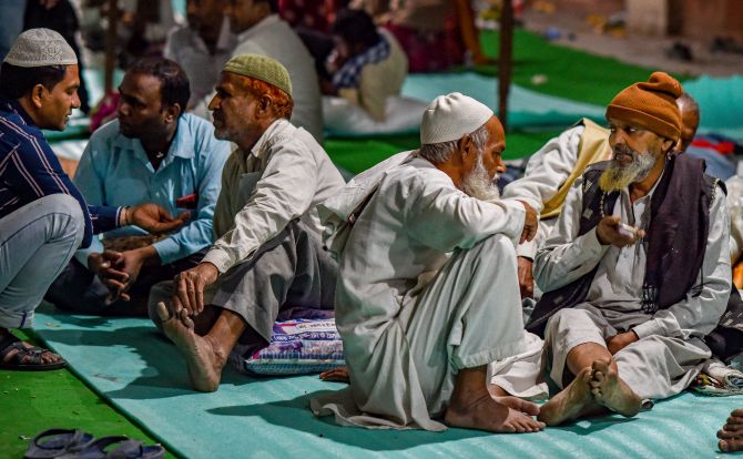 Displaced riot victims at a relief camp in Mustafabad. Photograph: Manvender Vashist/PTI Photo