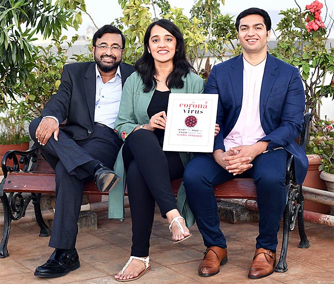 Dr Swapneil Parikh, right, with co-authors Dr Rajesh Parikh, left, and Maherra Desai. Kind courtesy: The authors, The Coronavirus: What You Need To Know About The Global Pandemic