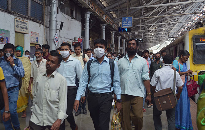 Commuters at the Chhatrapati Shivaji Maharaj terminus in Mumbai. Photograph: Arun Patil