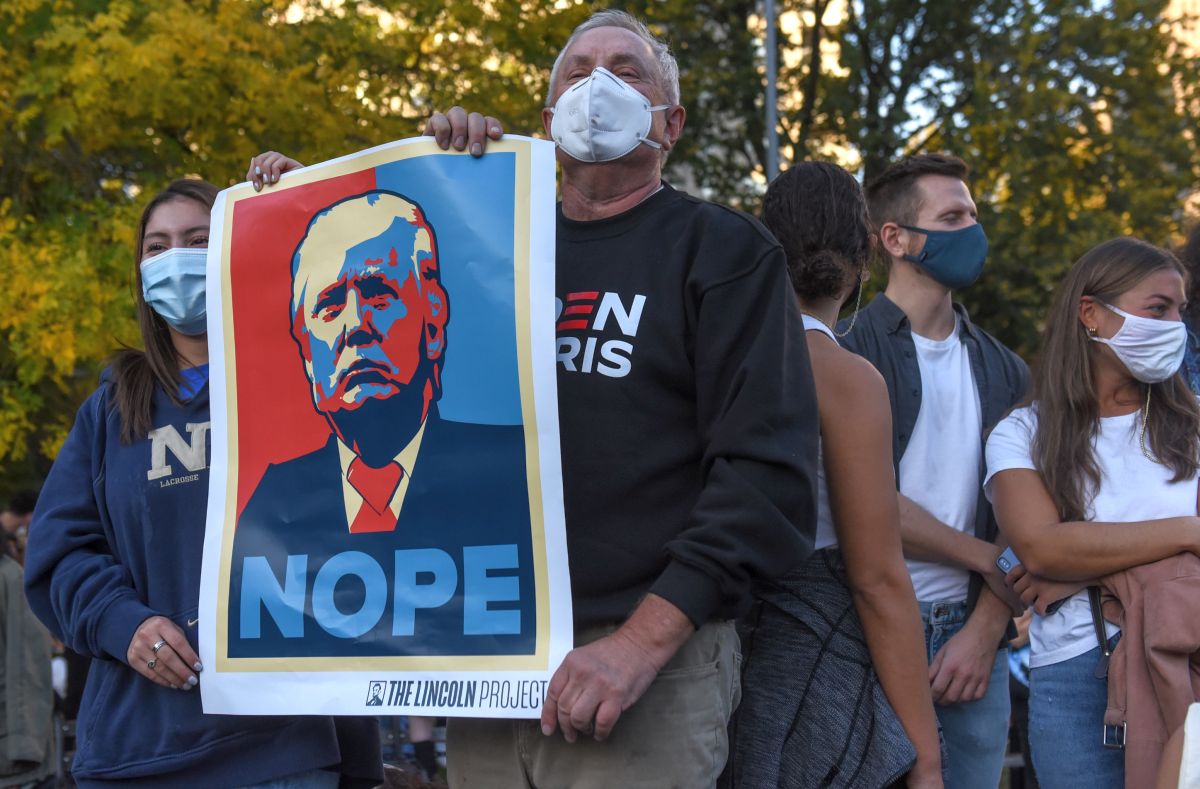 A message to POTUS from Washington Park, New York City. Photograph: Stephanie Keith/Getty Images