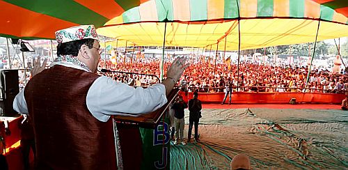 BJP president JP Nadda at a poll rally in Bihar
