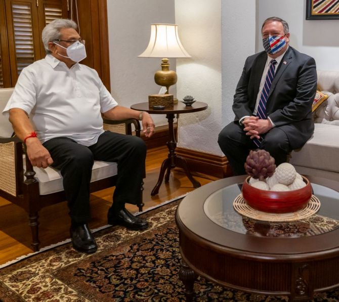 United States Secretary of State Mike Pompeo meets Sri Lankan President Gotabaya Rajapaksa in Colombo. Photograph: @SecPompeo/Twitter