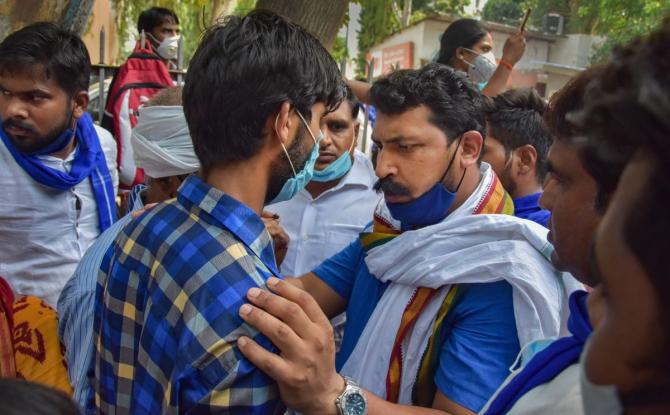 Bhim Army protests over Hathras woman's rape, death - Rediff.com India News