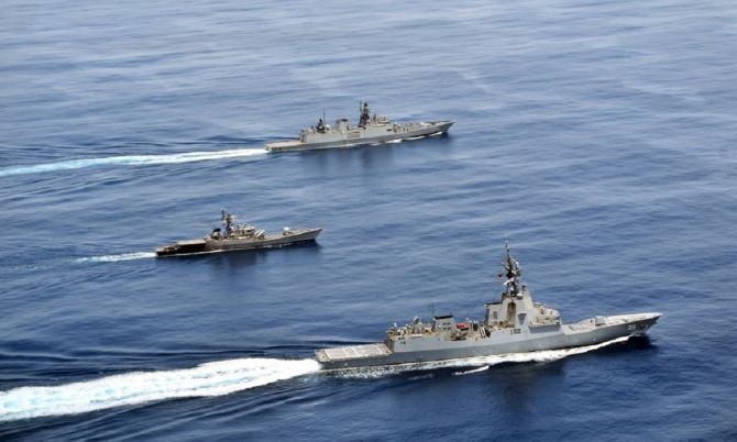 Passage exercise (passex) underway between royal australian navy and indian navy at eastern indian ocean region. Photograph: ANI Photo