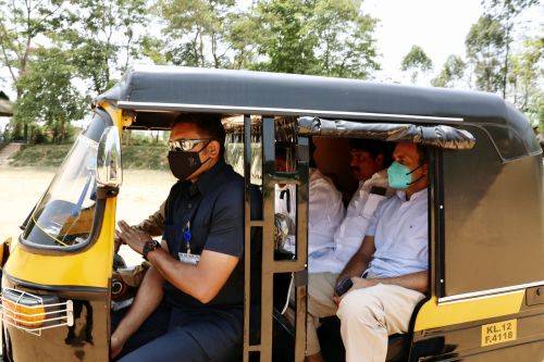 Rahul Gandhi rides an auto in Wayanad yesterday