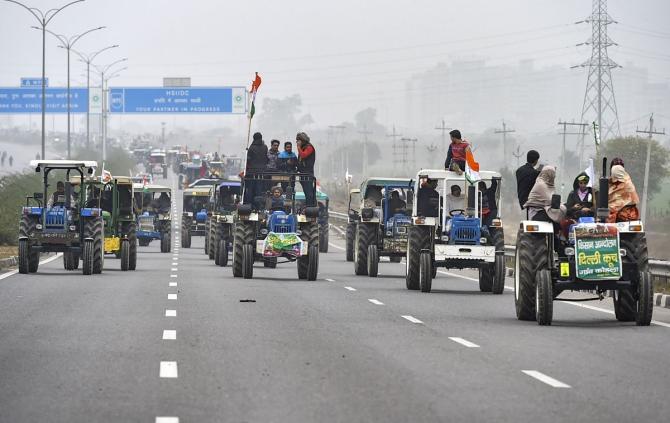 SKM announces daily tractor march to Parliament during winter session -  Rediff.com India News