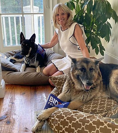 Jill Biden with the two 'first doggos'
