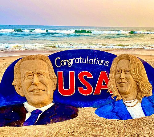 Sand artist Sudarshan Patnaik on the new US presidency