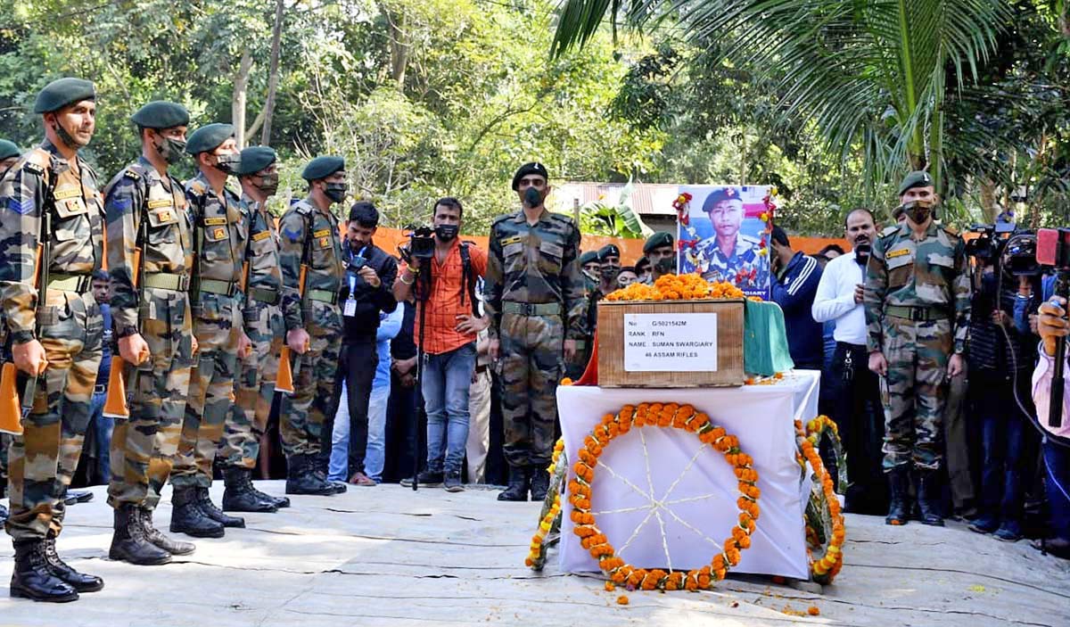 Army personnel pay tribute to the mortal remains of Martyr Rifleman Suman Swargiary