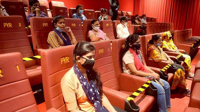 Cinema lovers watching a show at PVR. Photograph: PTI Photo