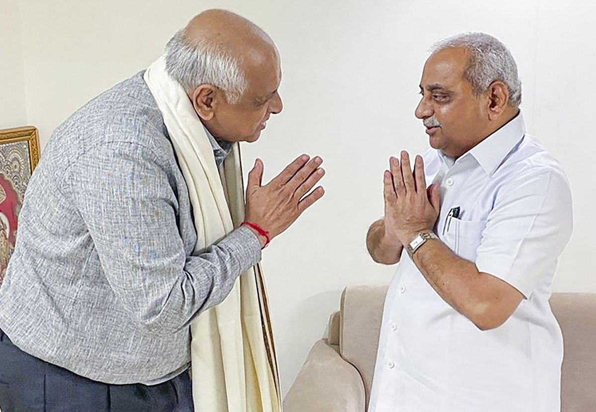 CM Bhupendra Patel with ex-dpy CM Nitin Patel