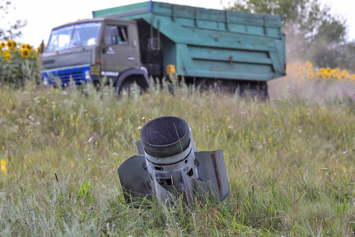 A truck loaded with wheat in Kharkiv