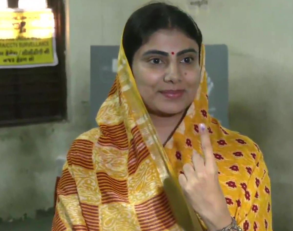 BJP candidate Rivaba Jadeja casts her vote in Rajkot