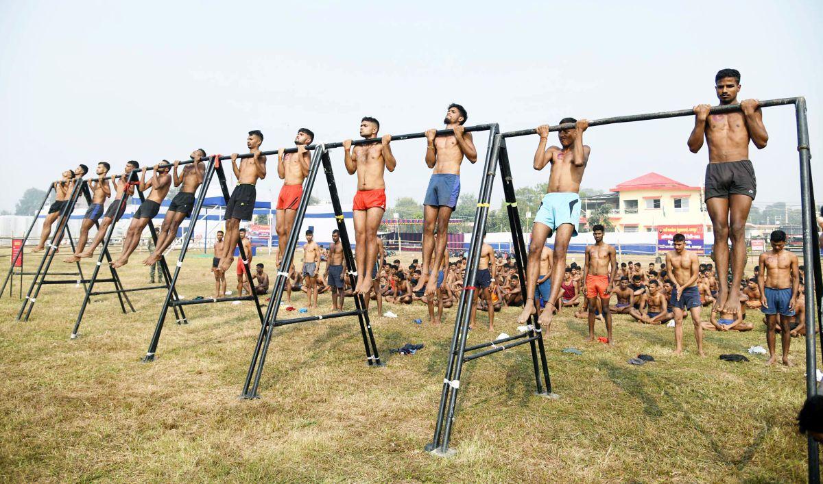 Aspirants undergo a physical test during an Agniveer Army recruitment rally/ANI