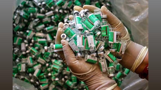 Empty Covishield vials at a vaccination centre