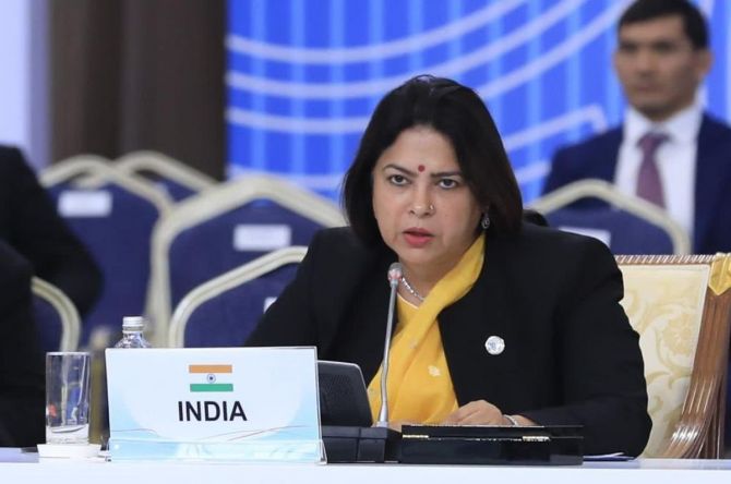 Minister of State for External Affairs Meenakshi Lekhi addresses the 6th CICA summit in Asthana, Kazakhstan, October 13, 2022
