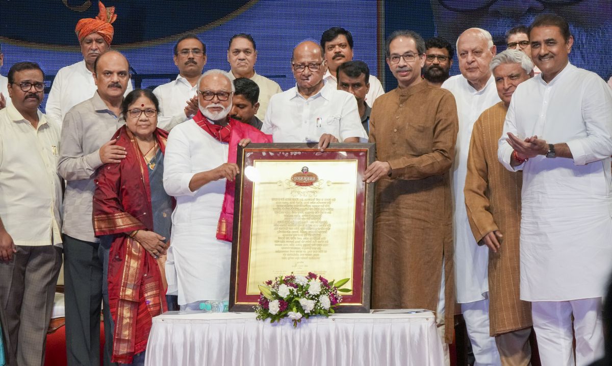 NCP chief Sharad Pawar along with Shiv Sena chief Uddhav Thackeray and during the celebration of NCP leader Chhagan Bhujbal’s 75th birthday, Mumbai, October 13, 2022