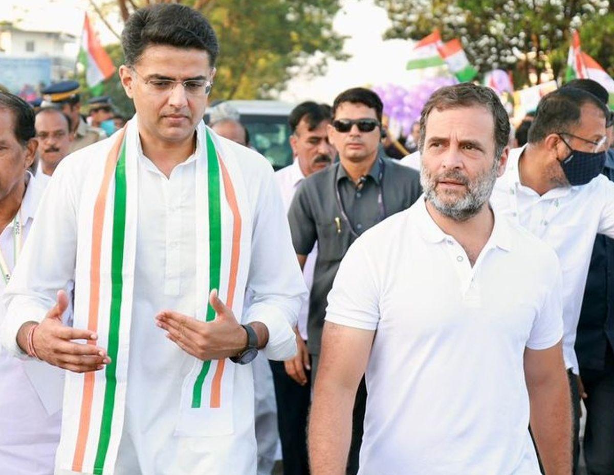 Sachin Pilot with Rahul Gandhi at the Yatra in September