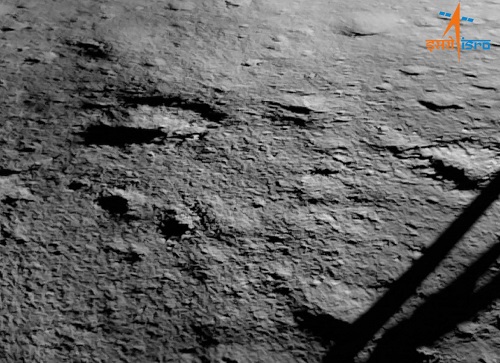 Image of a part of the Chandrayaan-3's landing site after touch down on Moon's south pole./ISRO
