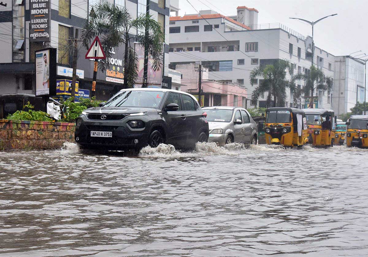 A flooded road in Vijayawada, Andhra Pradesh/ANI