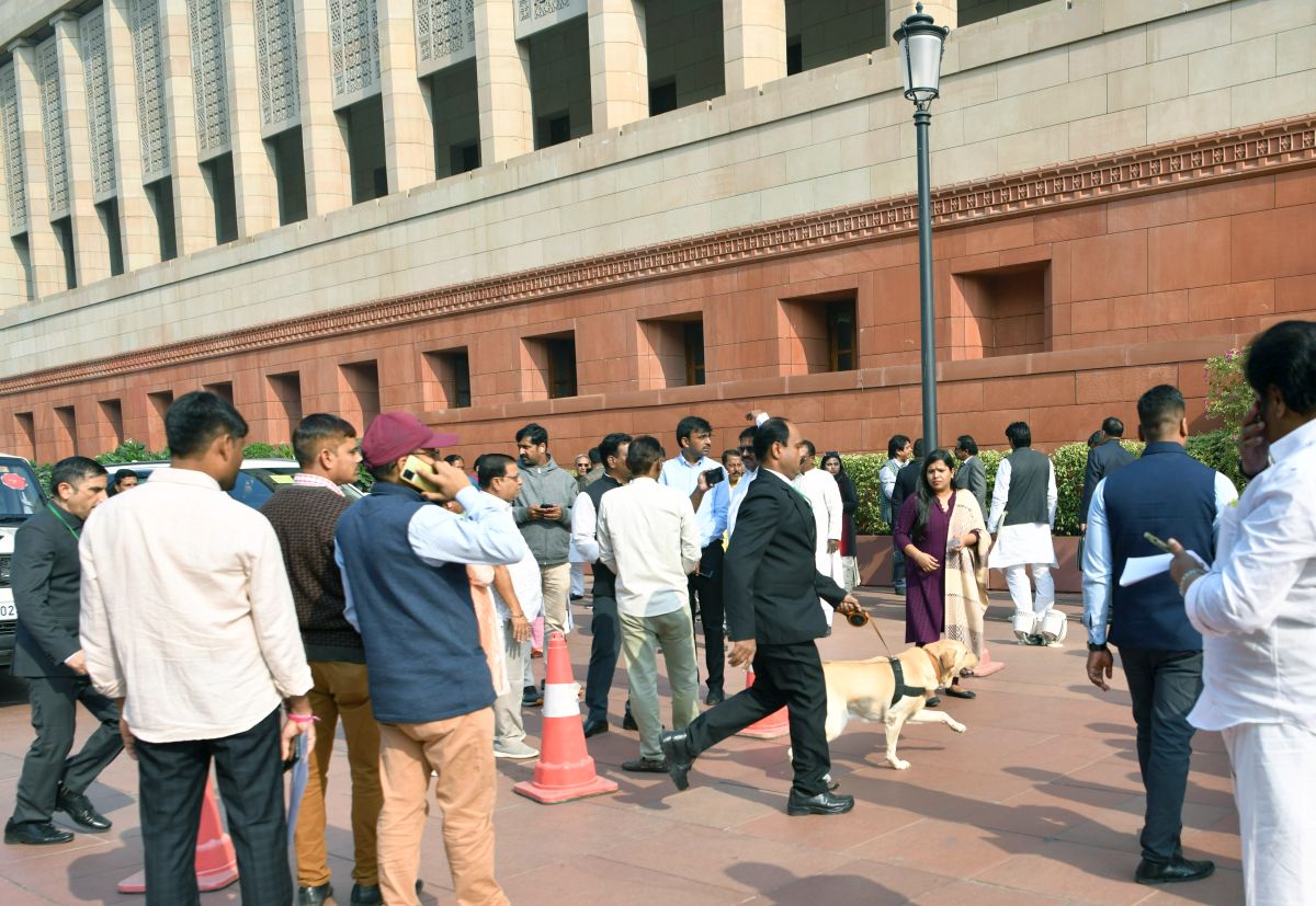 Security personnel with sniffer dogs