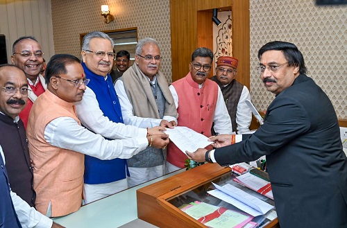 BJP MLA Raman Singh (third from left) submits the nomination papers for the post of Speaker in Raipur/ANI Photo