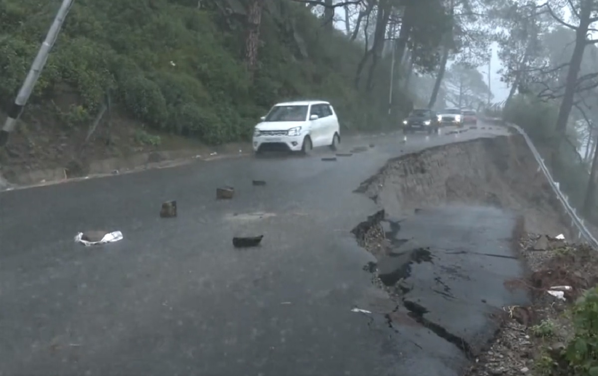 A damaged road in Kangra