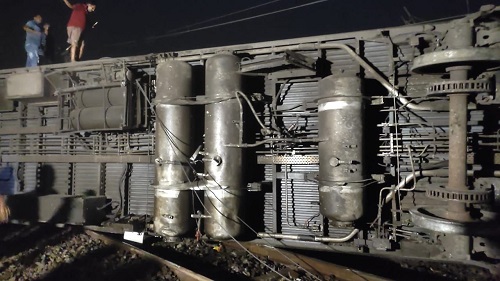 The view of a derailed train coach in Odisha/ANI