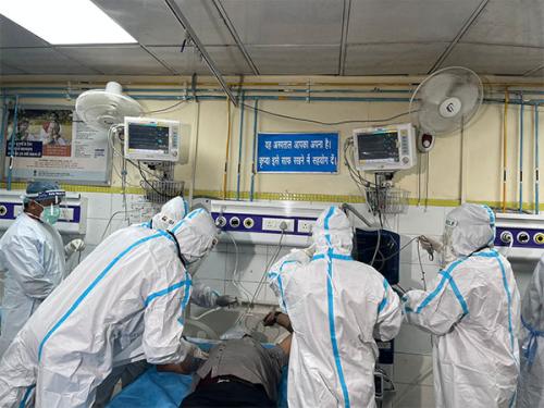 A mock drill at a hospital in Delhi