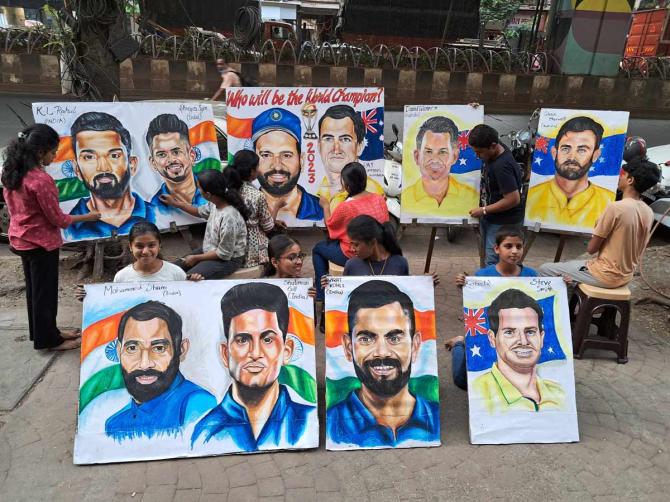 Art students at the Gurukul in Mumbai celebrate the World Cup 2023 final.